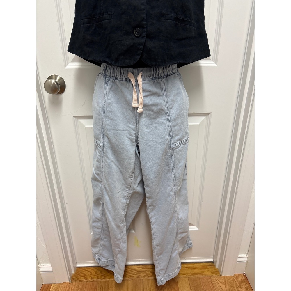 Aerie Light Wash Wide Leg Drawstring Lounge Pants Light Blue Size M Short